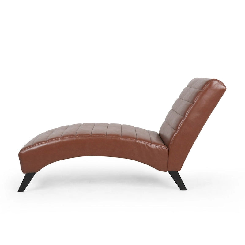 Indoor Faux Leather Channel-Stitched Chaise Lounge