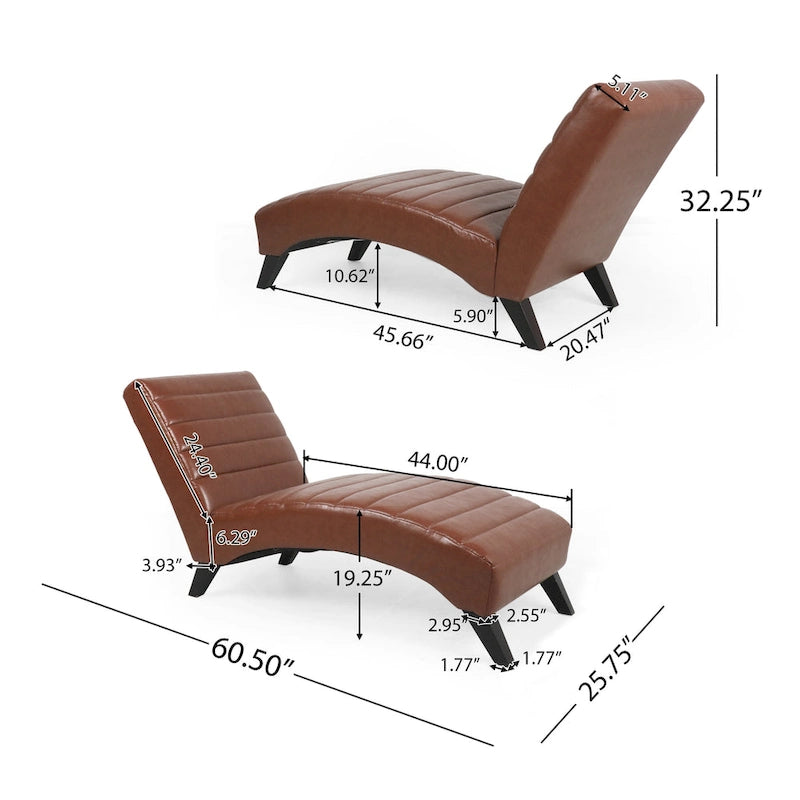 Indoor Faux Leather Channel-Stitched Chaise Lounge
