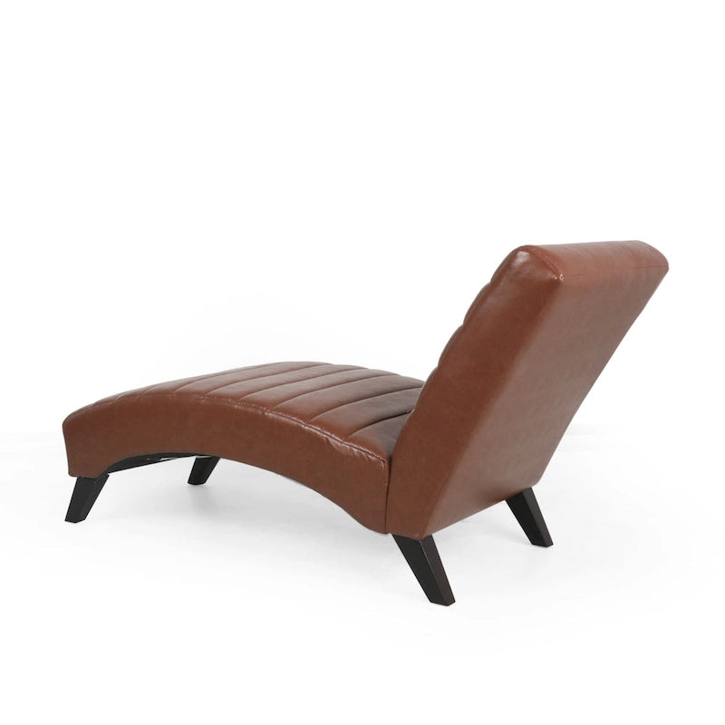 Indoor Faux Leather Channel-Stitched Chaise Lounge