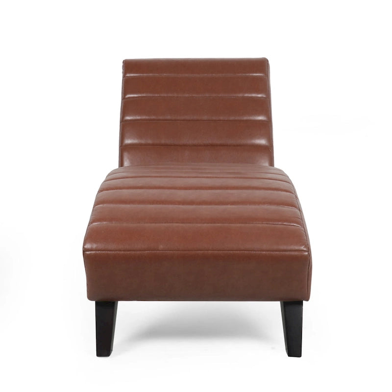 Indoor Faux Leather Channel-Stitched Chaise Lounge