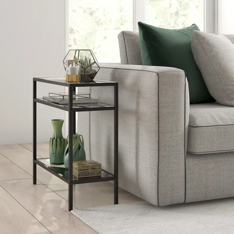 Rectangular Glass Side Table with Storage Shelf