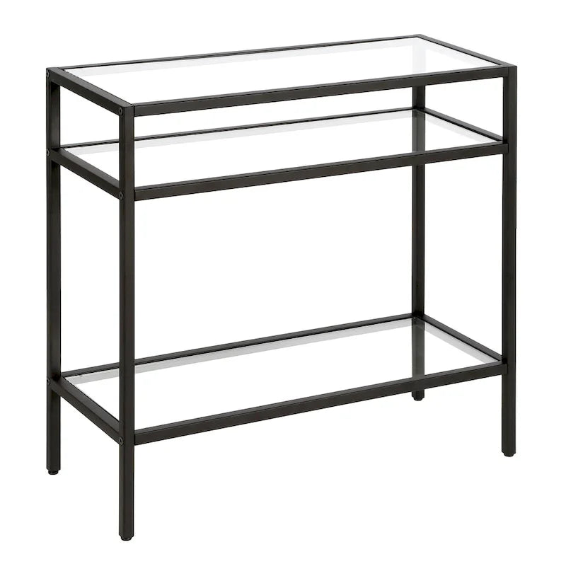 Rectangular Glass Side Table with Storage Shelf