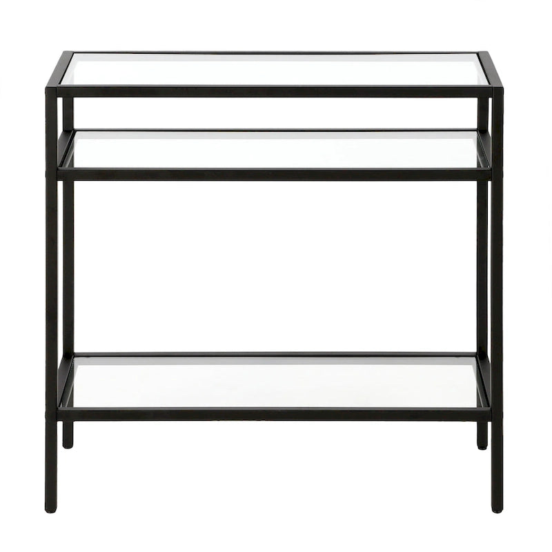 Rectangular Glass Side Table with Storage Shelf