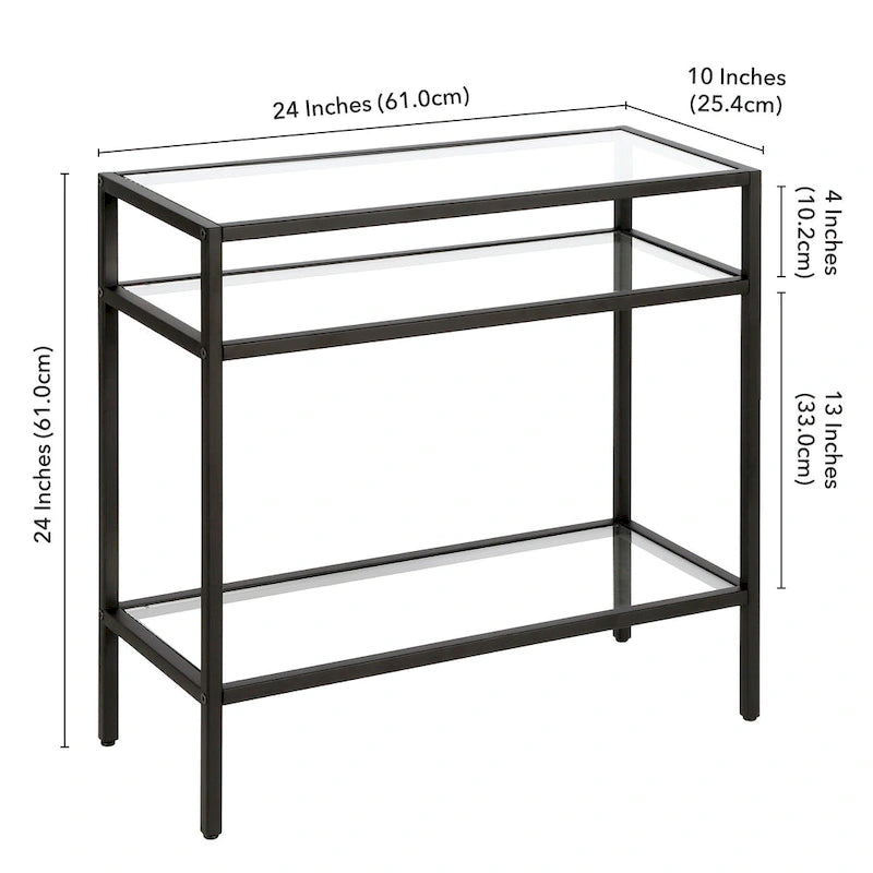 Rectangular Glass Side Table with Storage Shelf