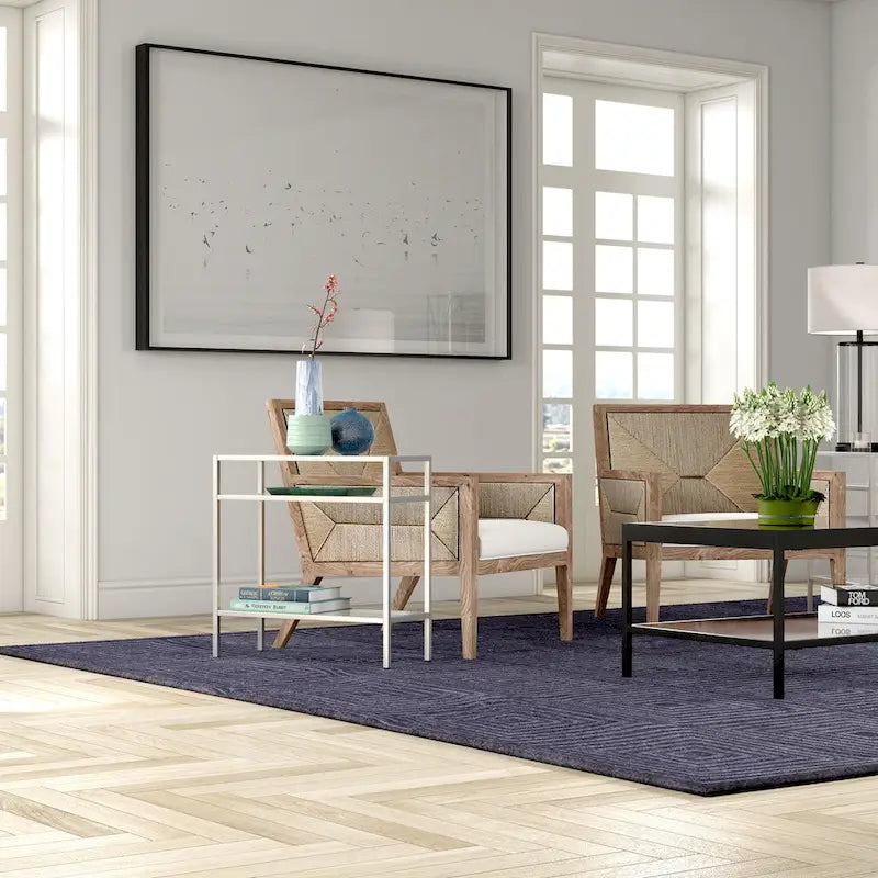 Rectangular Glass Side Table with Storage Shelf