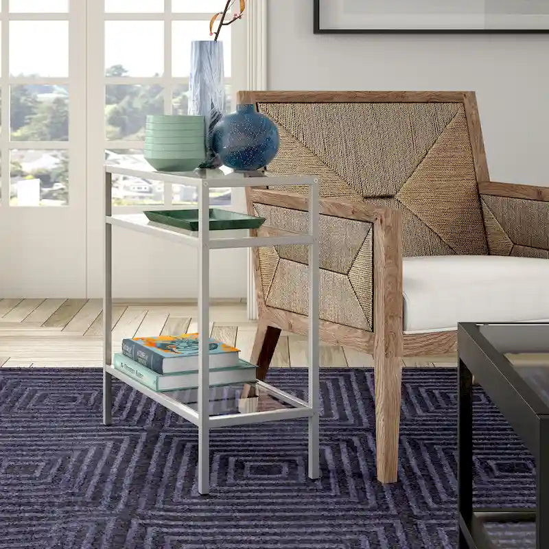 Rectangular Glass Side Table with Storage Shelf