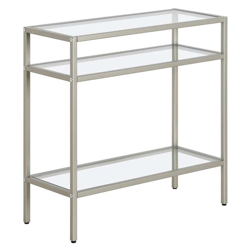 Rectangular Glass Side Table with Storage Shelf