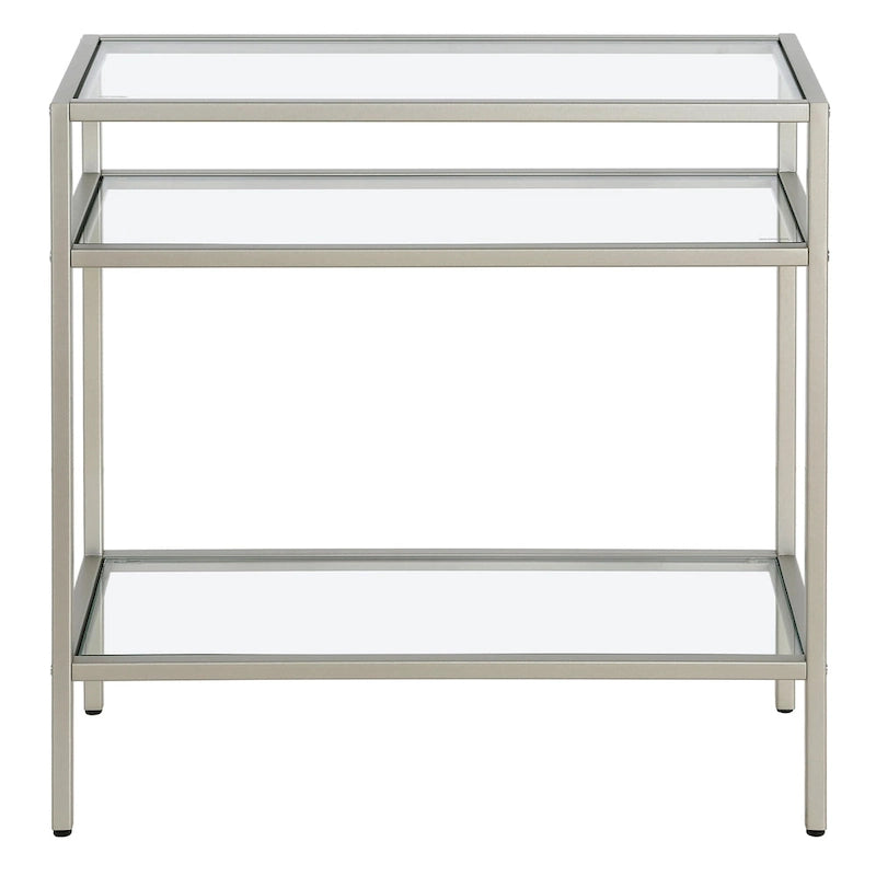 Rectangular Glass Side Table with Storage Shelf