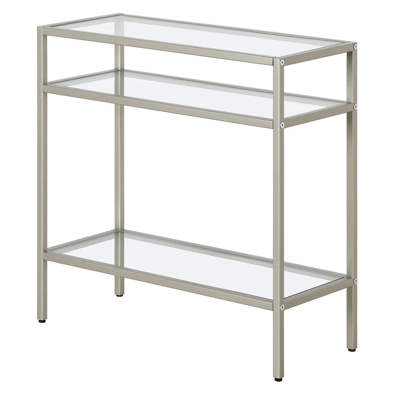 Rectangular Glass Side Table with Storage Shelf