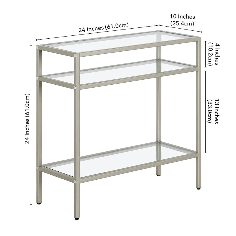 Rectangular Glass Side Table with Storage Shelf