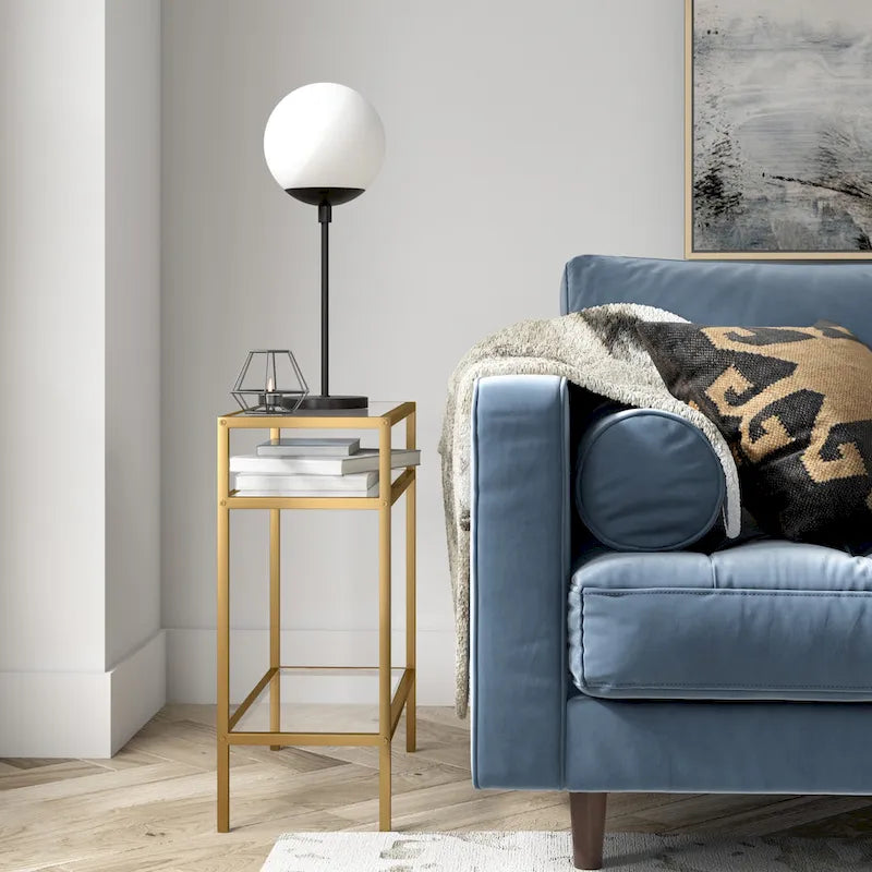 Rectangular Glass Side Table with Storage Shelf