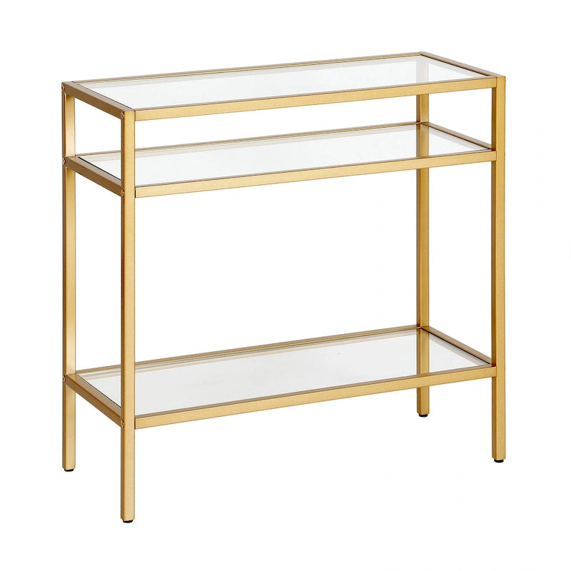 Rectangular Glass Side Table with Storage Shelf