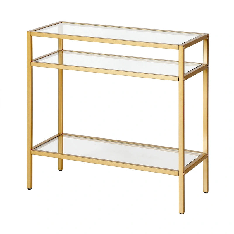 Rectangular Glass Side Table with Storage Shelf