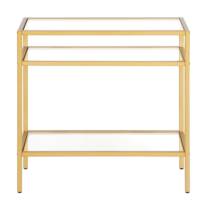 Rectangular Glass Side Table with Storage Shelf