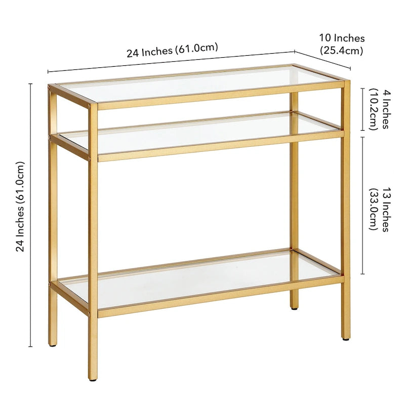 Rectangular Glass Side Table with Storage Shelf