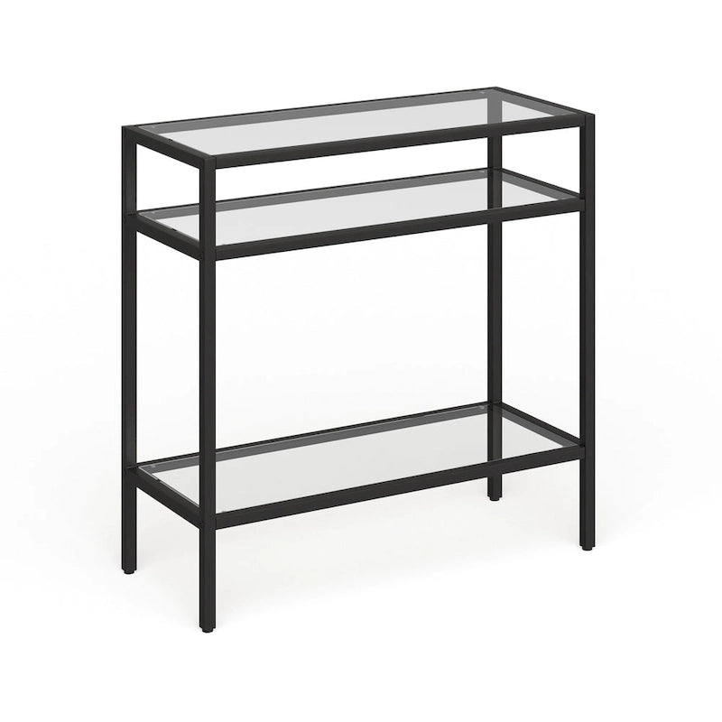 Rectangular Glass Side Table with Storage Shelf