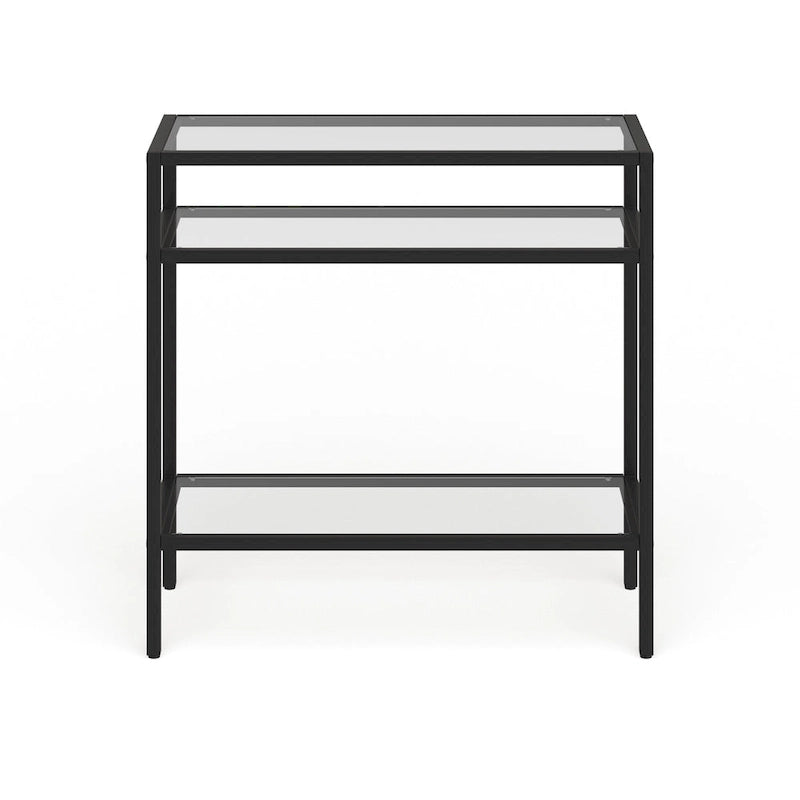 Rectangular Glass Side Table with Storage Shelf