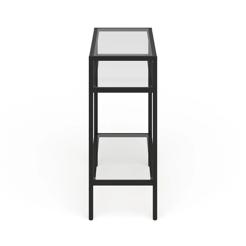 Rectangular Glass Side Table with Storage Shelf