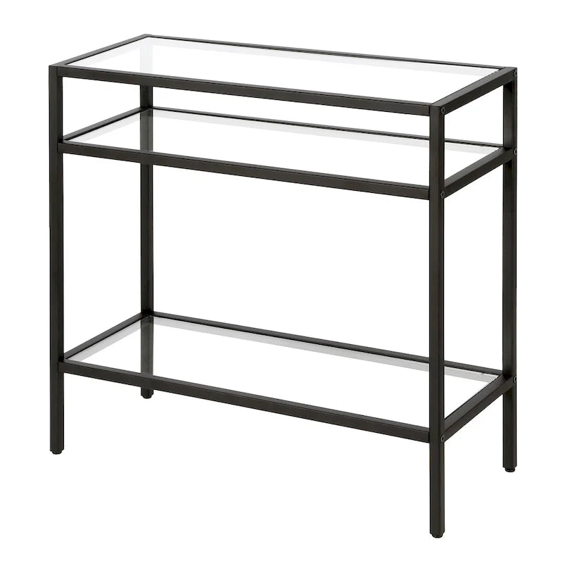 Rectangular Glass Side Table with Storage Shelf