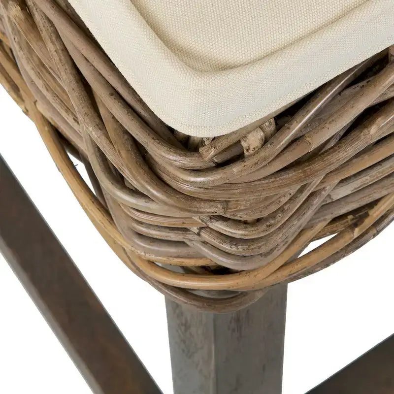 Grey Wash Rattan Cushioned Stool