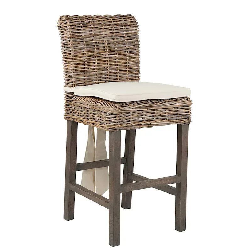 Grey Wash Rattan Cushioned Stool