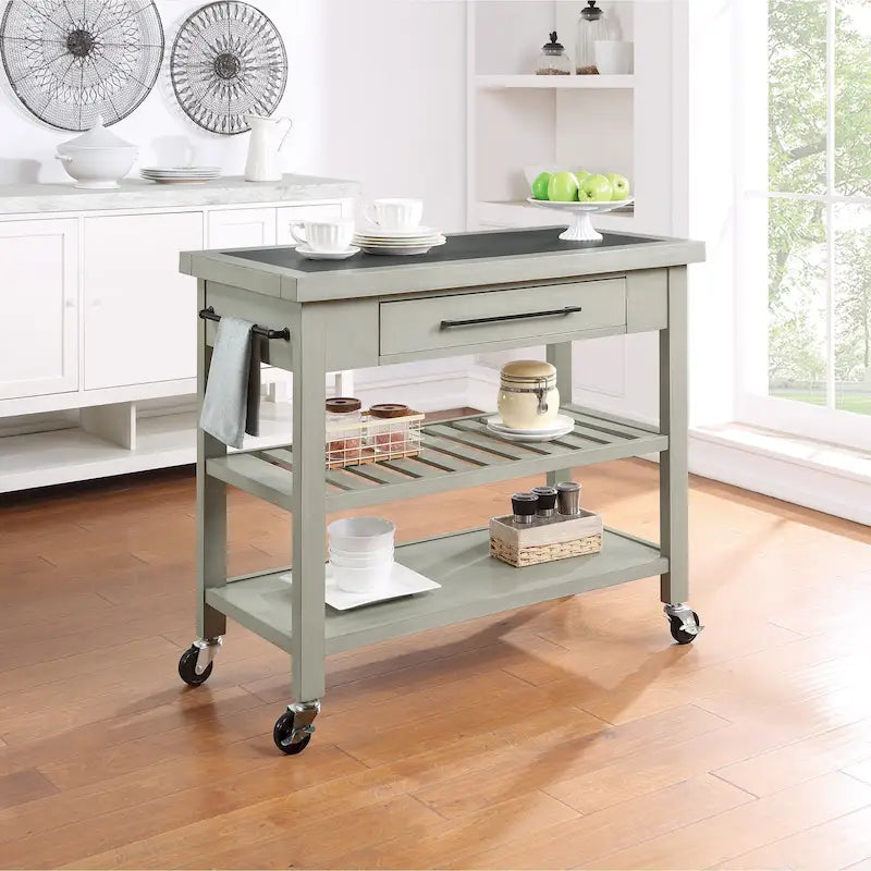 Farmhouse Kitchen Island with Storage and Locking Casters