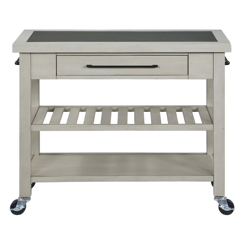 Farmhouse Kitchen Island with Storage and Locking Casters