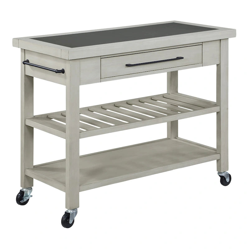 Farmhouse Kitchen Island with Storage and Locking Casters