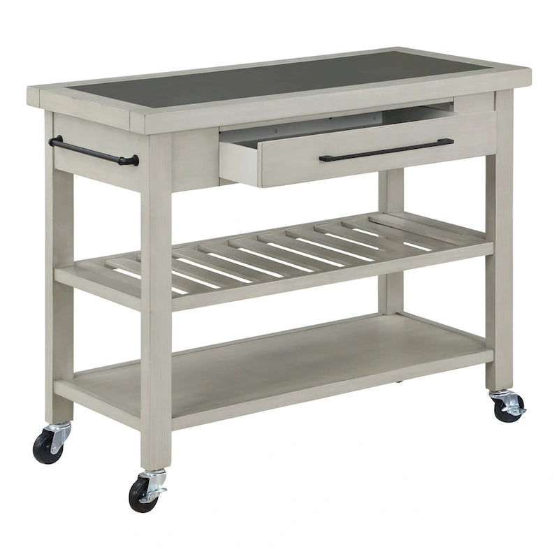 Farmhouse Kitchen Island with Storage and Locking Casters