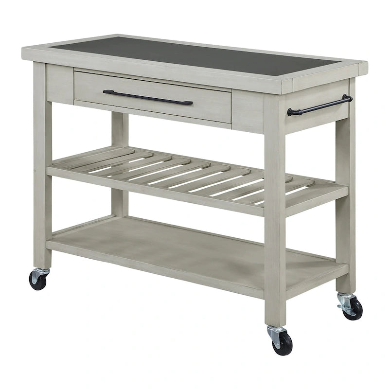 Farmhouse Kitchen Island with Storage and Locking Casters