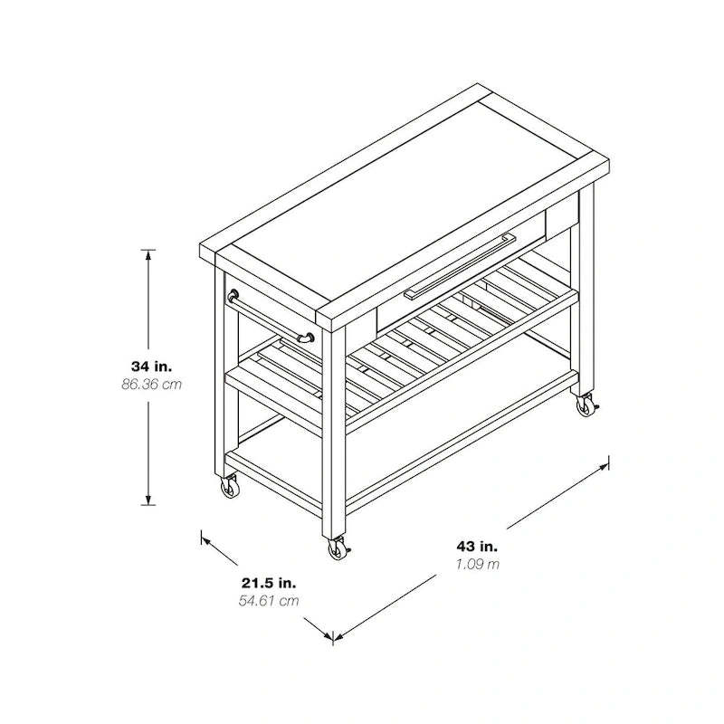 Farmhouse Kitchen Island with Storage and Locking Casters