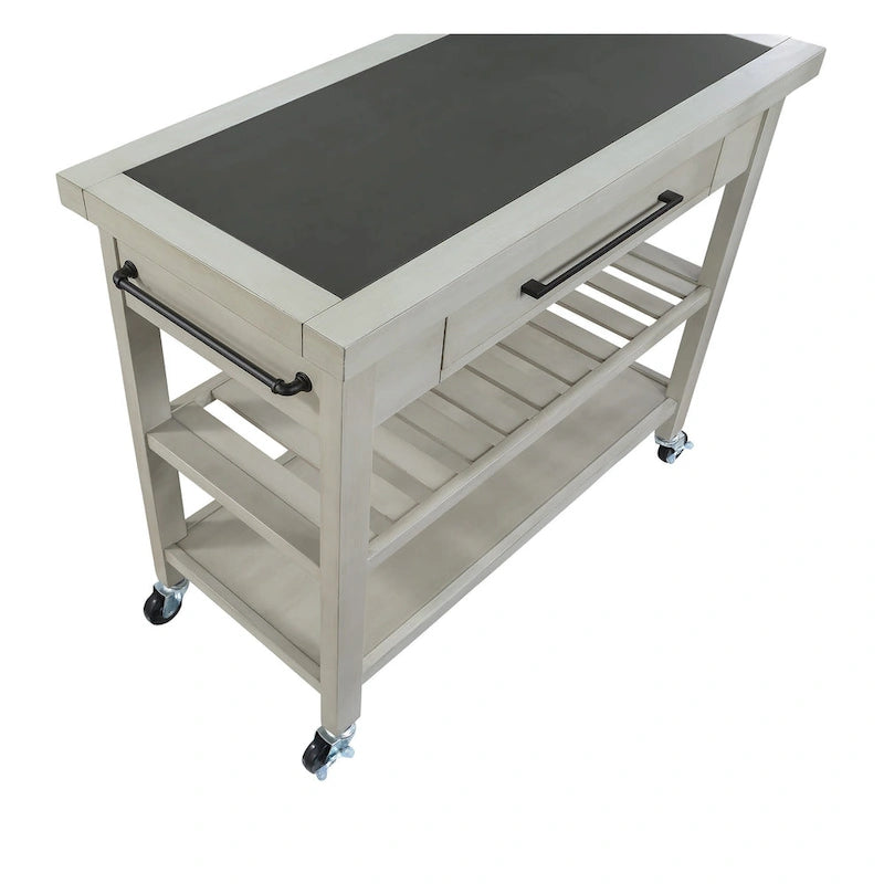 Farmhouse Kitchen Island with Storage and Locking Casters