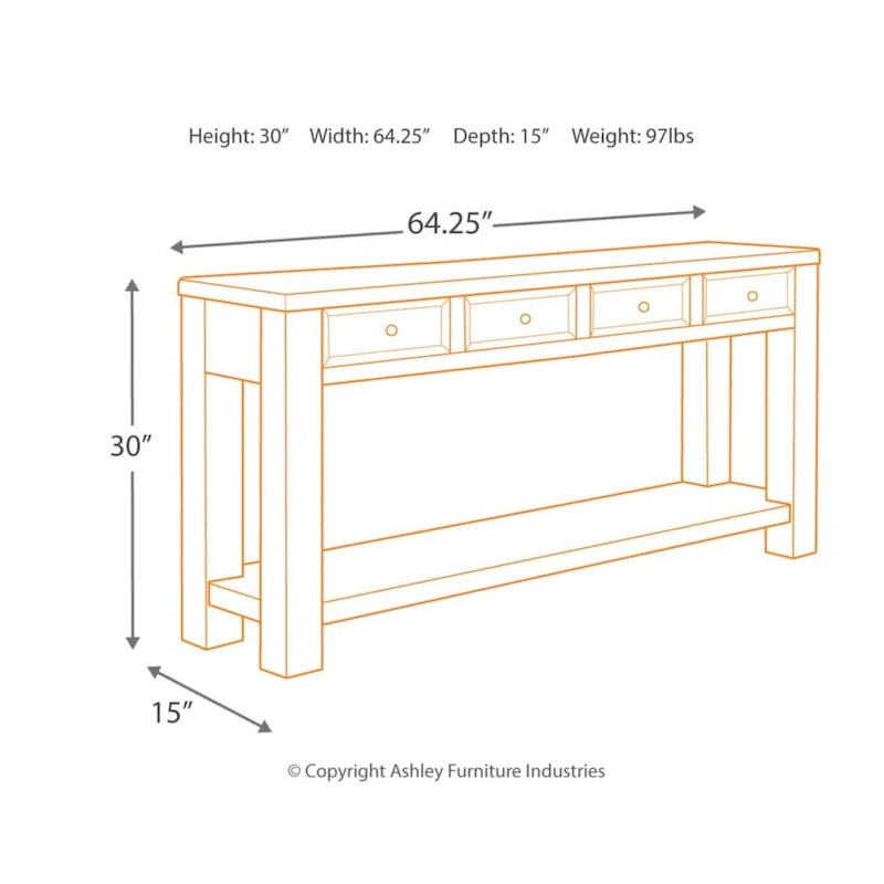 Rustic Black Wood Sofa Table with Four Drawers
