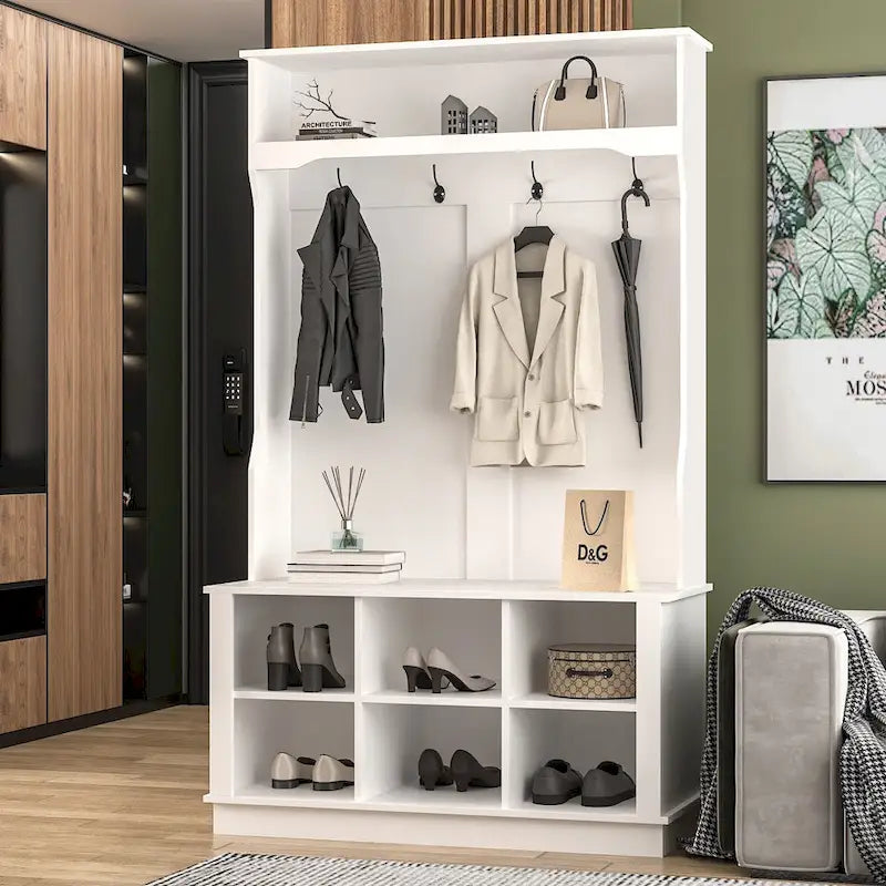 39.8 Wide Entryway Hall Tree with Bench and Shoe Storage