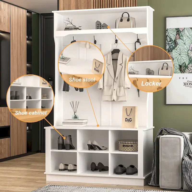 39.8 Wide Entryway Hall Tree with Bench and Shoe Storage