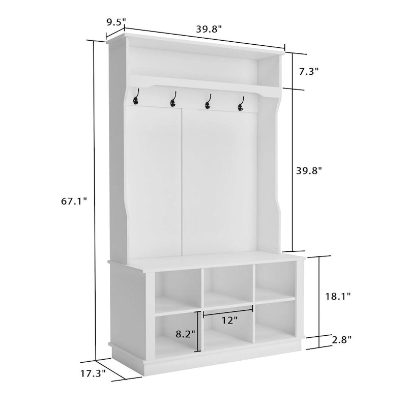 39.8 Wide Entryway Hall Tree with Bench and Shoe Storage