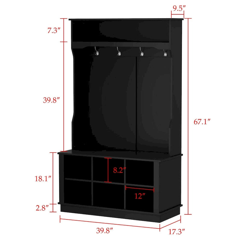 39.8 Wide Entryway Hall Tree with Bench and Shoe Storage