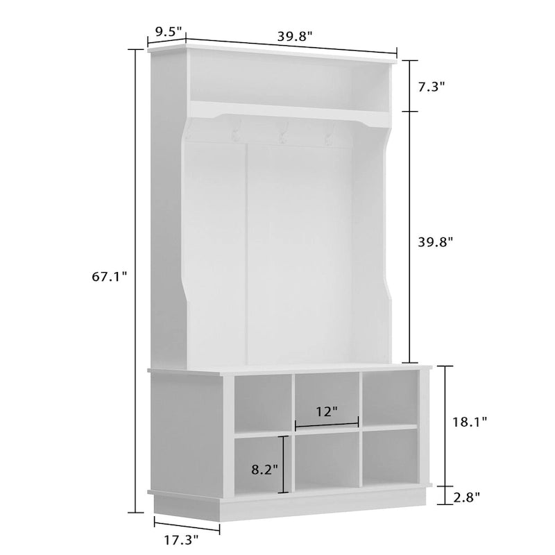 39.8 Wide Entryway Hall Tree with Bench and Shoe Storage