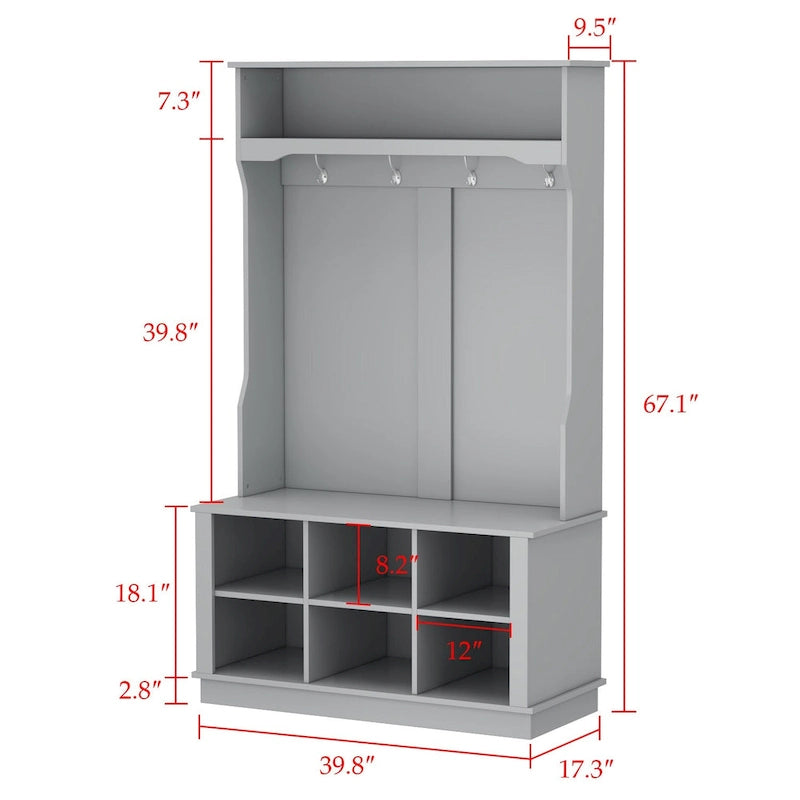 39.8 Wide Entryway Hall Tree with Bench and Shoe Storage