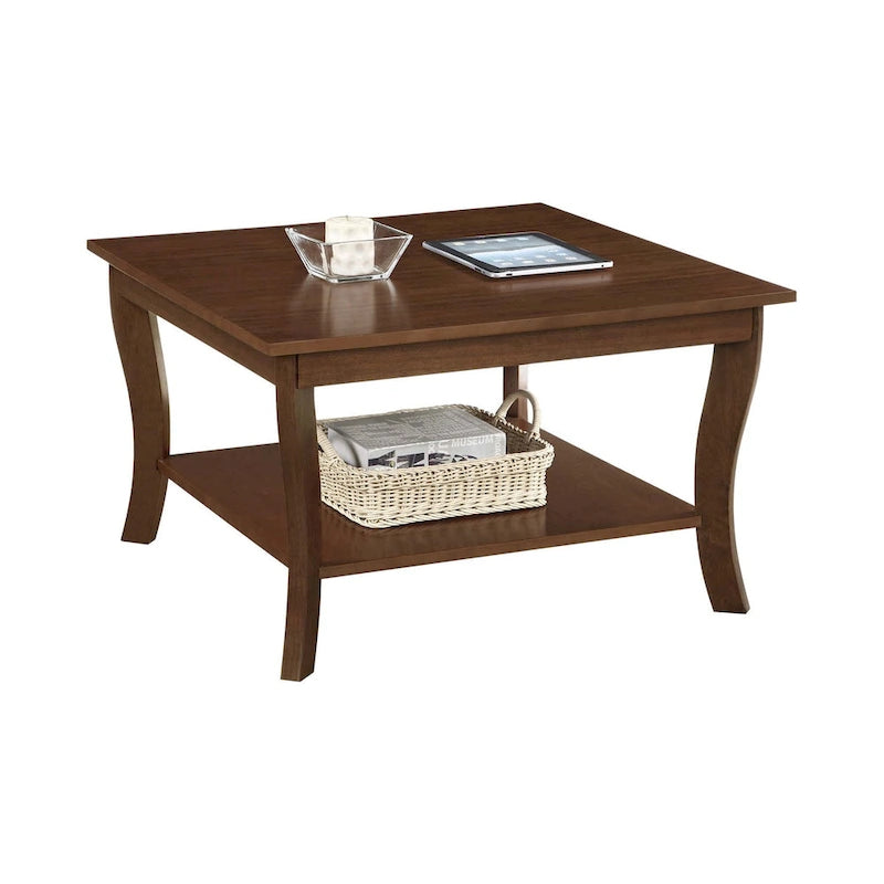 30-Inch Square Coffee Table with Lower Shelf