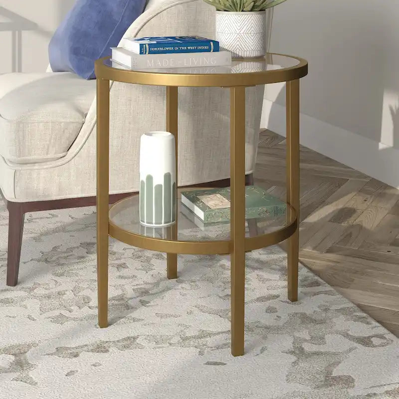 19.63 Wide Round Side Table with Clear Glass Shelf