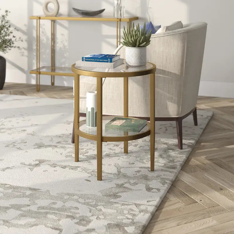 19.63 Wide Round Side Table with Clear Glass Shelf