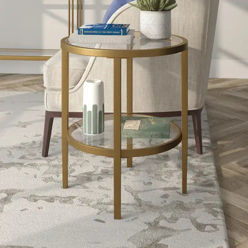 19.63 Wide Round Side Table with Clear Glass Shelf