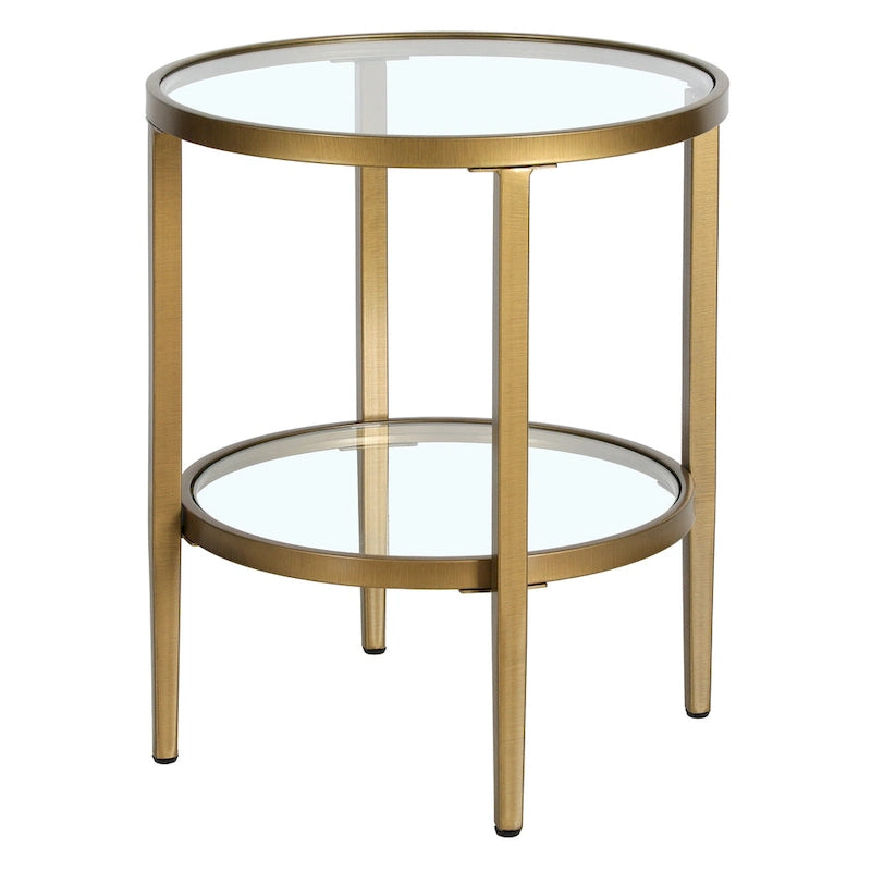 19.63 Wide Round Side Table with Clear Glass Shelf