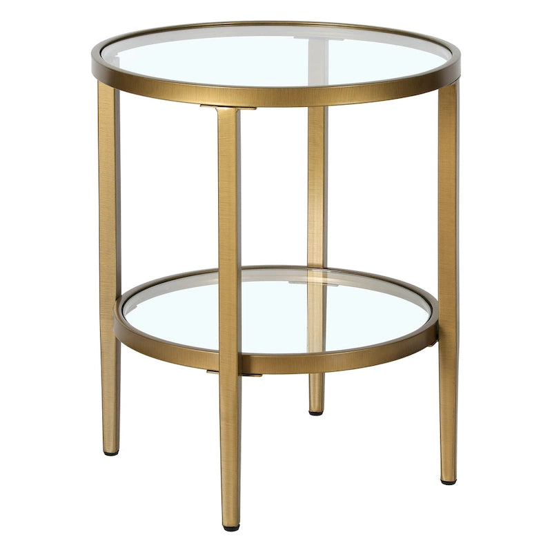 19.63 Wide Round Side Table with Clear Glass Shelf