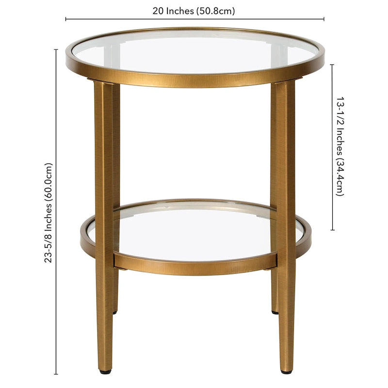 19.63 Wide Round Side Table with Clear Glass Shelf