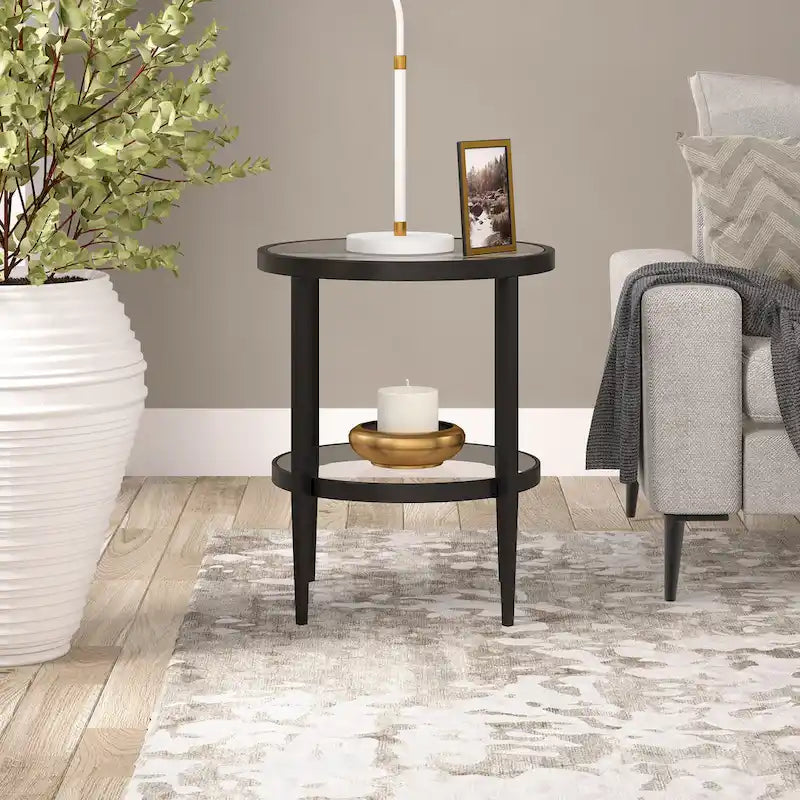 19.63 Wide Round Side Table with Clear Glass Shelf