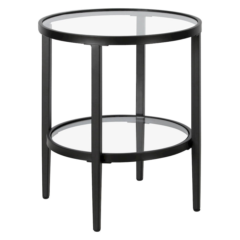 19.63 Wide Round Side Table with Clear Glass Shelf
