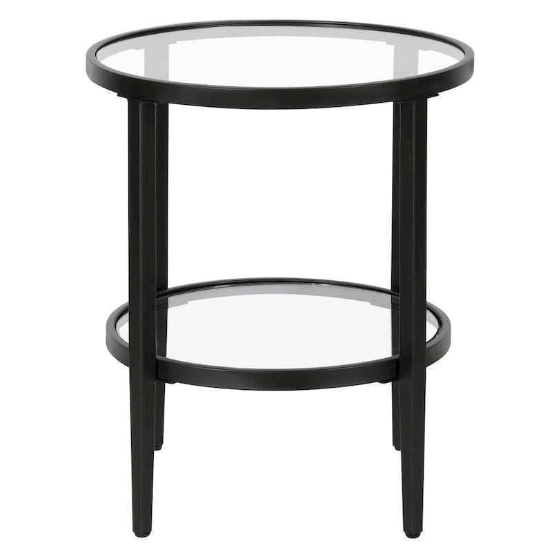 19.63 Wide Round Side Table with Clear Glass Shelf