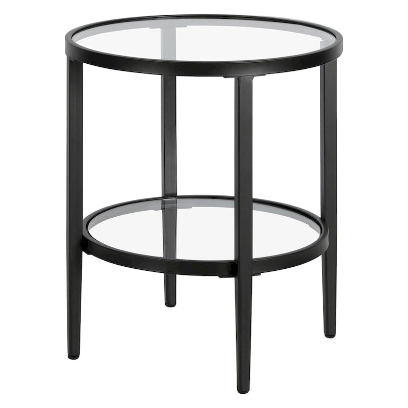 19.63 Wide Round Side Table with Clear Glass Shelf